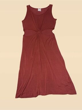 Olivia Rae Wine Sleeveless Midi Dress with Ring and Cutouts